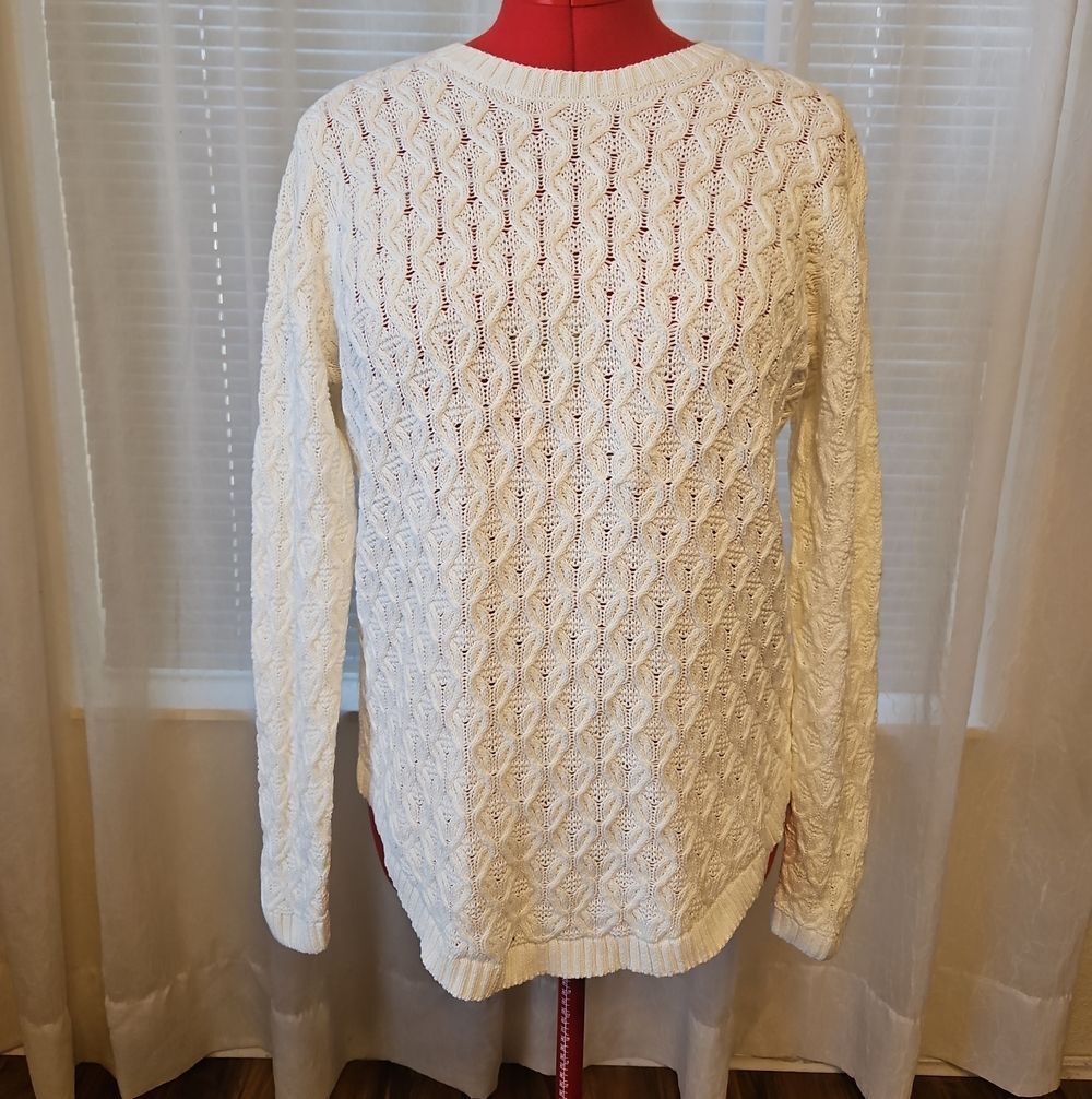 JEANNE PIERRE Cream Cotton Knitted Crewneck Sweater